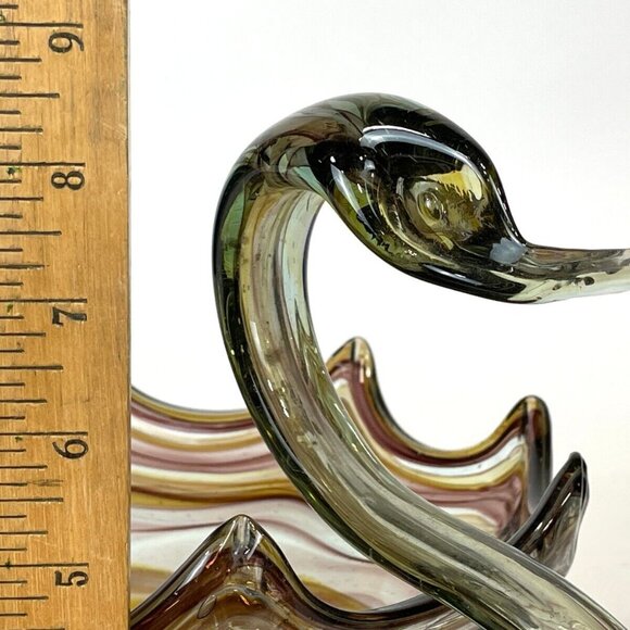 Murano VTG Sonner Swirl of colors Style Hand Blown Art Glass Swan Bowl Dish. - Picture 8 of 9